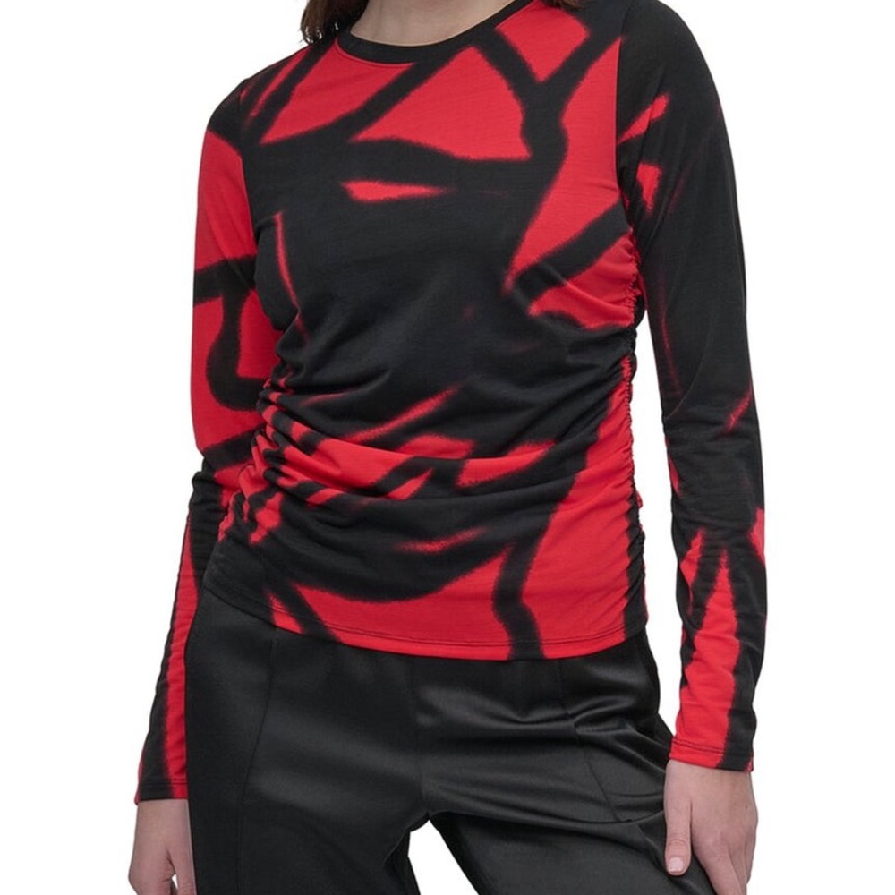 DKNY Stylish Red and Black Women's Top